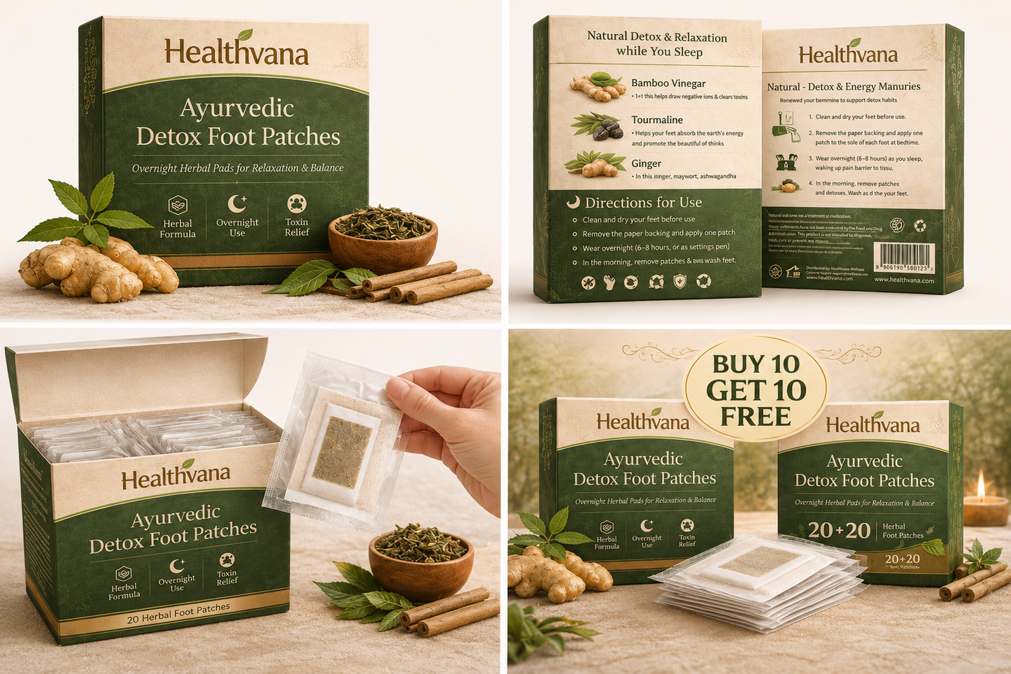🌿 HealthVana Detox Foot Pads👣 | Buy 10 Get 20 Value (Pack of 30) FREE 🎁
